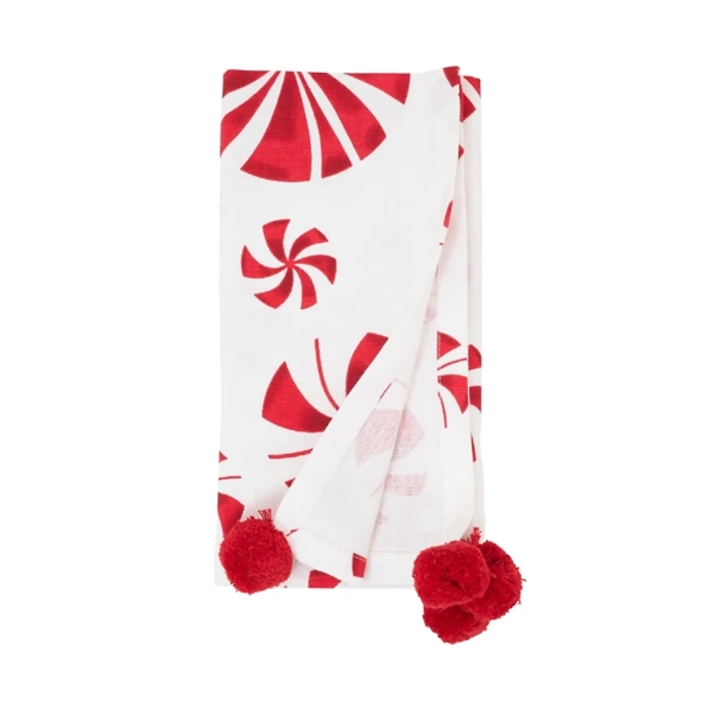 Peppermint Pom Pom Napkins, Set of 4