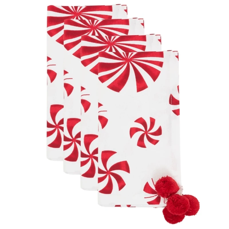 Peppermint Pom Pom Napkins, Set of 4