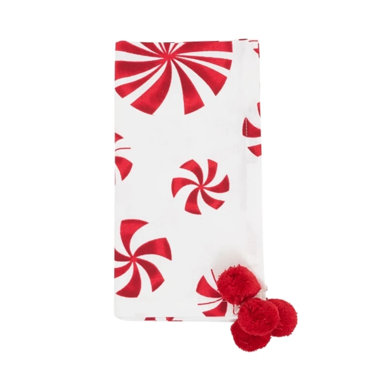 Peppermint Pom Pom Napkins, Set of 4