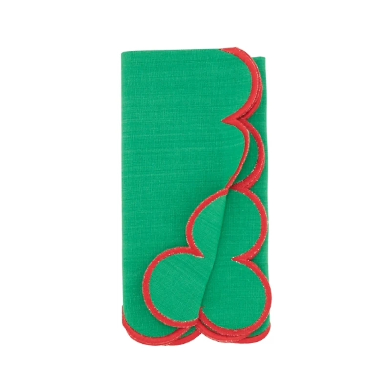 Green and Red Scalloped Napkins, Set of 4