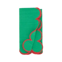 Green and Red Scalloped Napkins, Set of 4