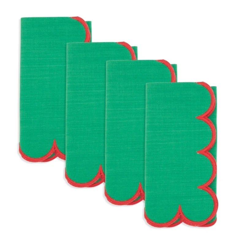 Green and Red Scalloped Napkins, Set of 4