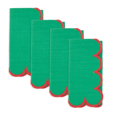 Green and Red Scalloped Napkins, Set of 4