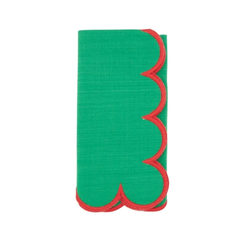 Green and Red Scalloped Napkins, Set of 4