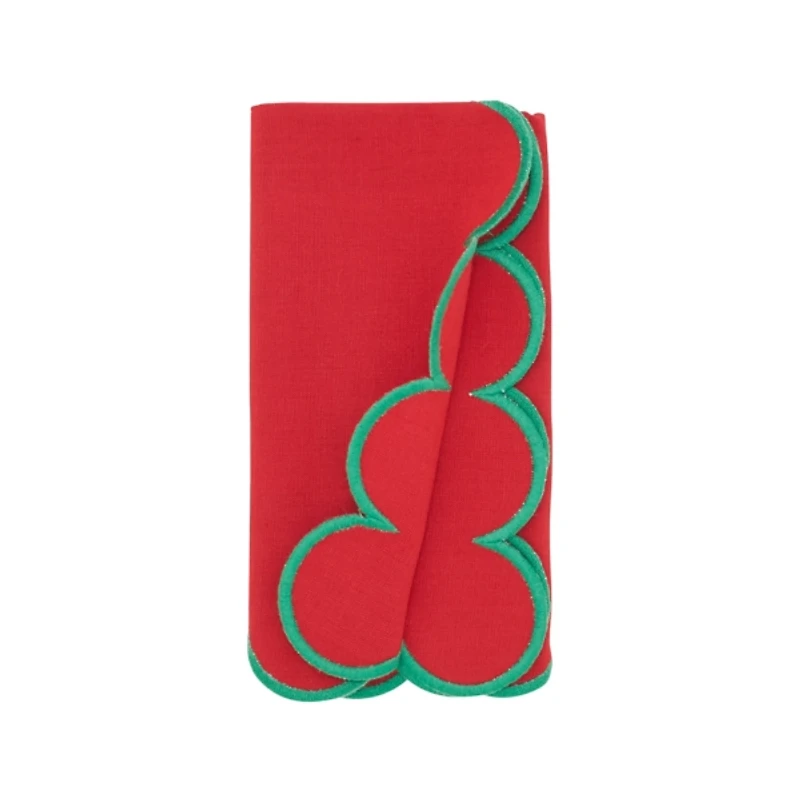 Red and Green Scalloped Napkins, Set of 4