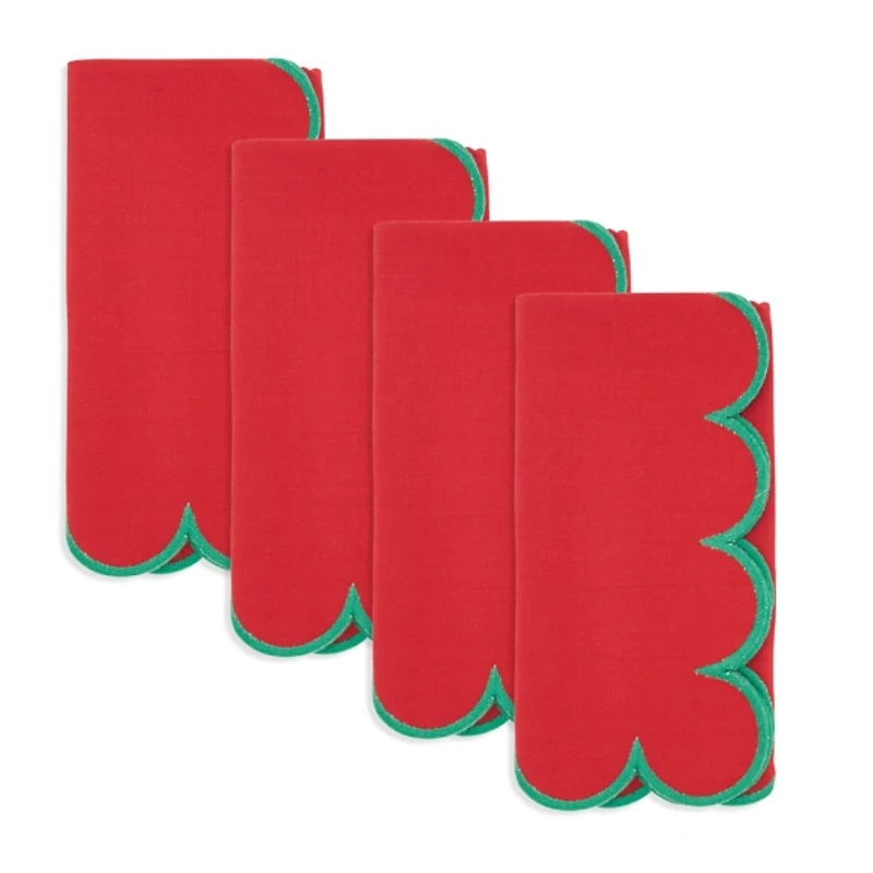 Red and Green Scalloped Napkins, Set of 4