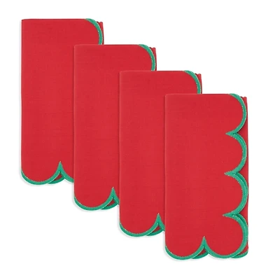 Red and Green Scalloped Napkins, Set of 4