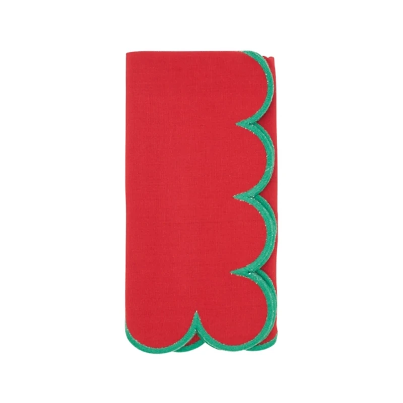 Red and Green Scalloped Napkins, Set of 4