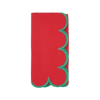 Red and Green Scalloped Napkins, Set of 4