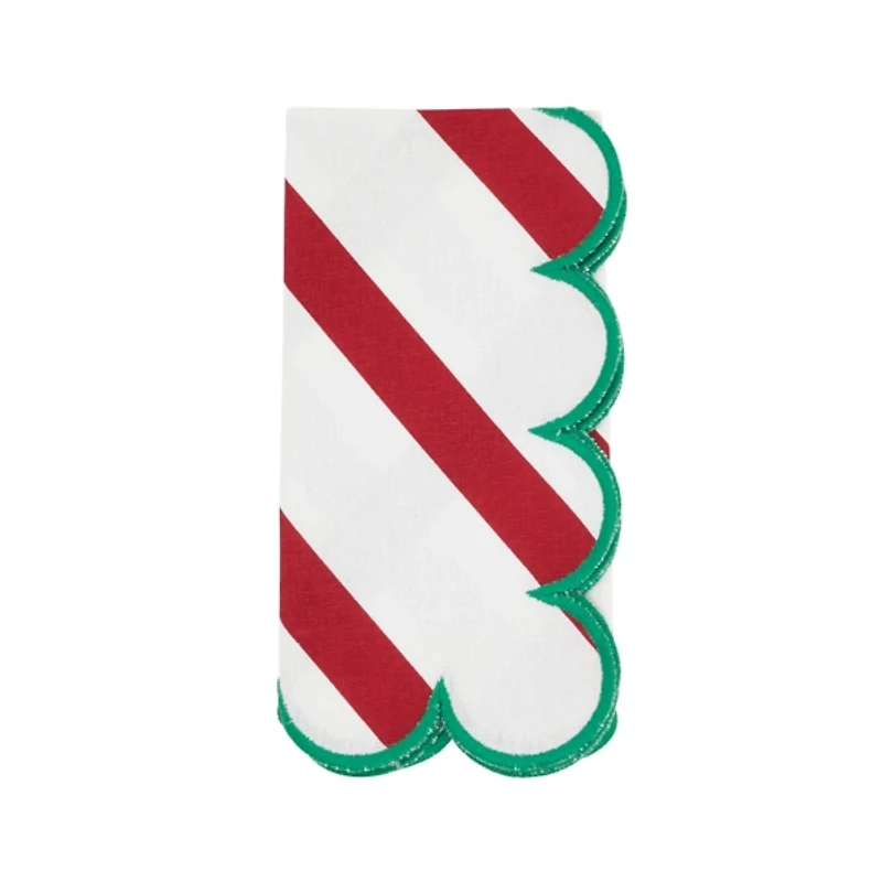 Red Stripe Scalloped Napkins, Set of 4