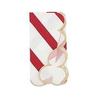 Red & Gold Stripe Scalloped Napkins, Set of 4