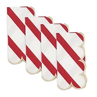 Red & Gold Stripe Scalloped Napkins, Set of 4