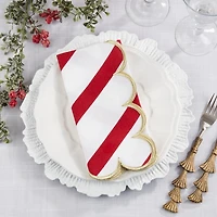 Red & Gold Stripe Scalloped Napkins, Set of 4