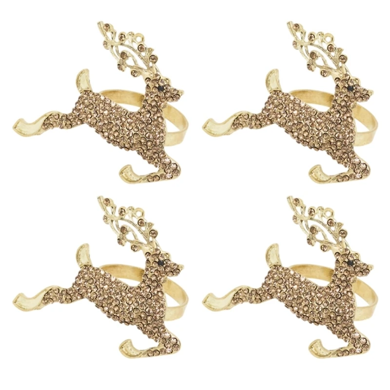 Gold Beaded Reindeer Napkin Rings, Set of 4