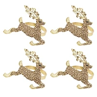Gold Beaded Reindeer Napkin Rings, Set of 4