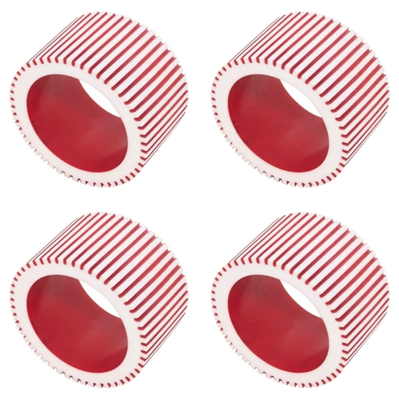 Red and White Ribbed Napkin Rings, Set of 4