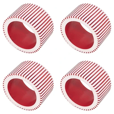 Red and White Ribbed Napkin Rings, Set of 4
