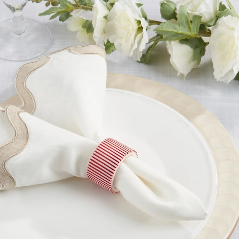 Red and White Ribbed Napkin Rings, Set of 4
