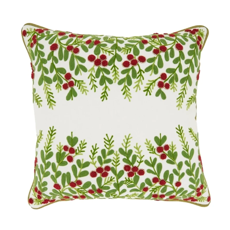 Red Berry Embroidered Christmas Pillow