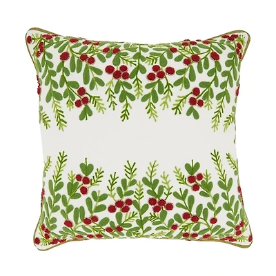 Red Berry Embroidered Christmas Pillow