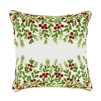Red Berry Embroidered Christmas Pillow