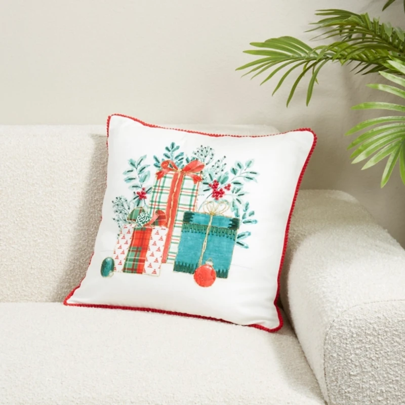 Christmas Gifts and Greenery Pillow