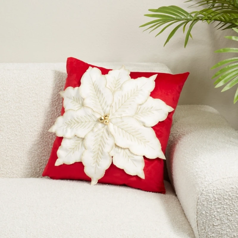 White Velvet Poinsettia Bells Pillow