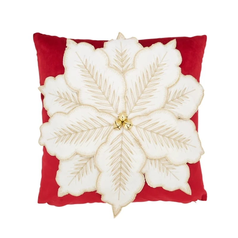 White Velvet Poinsettia Bells Pillow