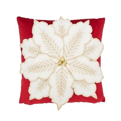 White Velvet Poinsettia Bells Pillow