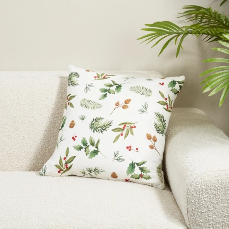 Holly and Pinecones Pillow