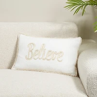 Gold Embroidered Believe Lumbar Pillow