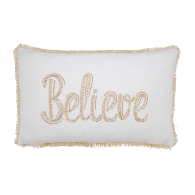 Gold Embroidered Believe Lumbar Pillow
