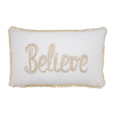 Gold Embroidered Believe Lumbar Pillow