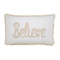 Gold Embroidered Believe Lumbar Pillow