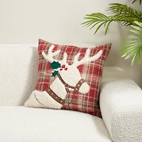Plaid Sherpa Reindeer Pillow