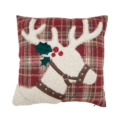 Plaid Sherpa Reindeer Pillow