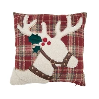 Plaid Sherpa Reindeer Pillow