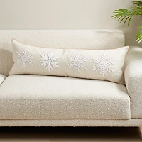 Tan Embroidered Snowflake Lumbar Pillow