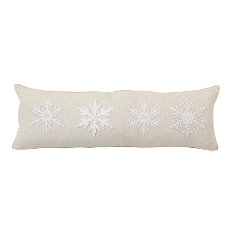 Tan Embroidered Snowflake Lumbar Pillow