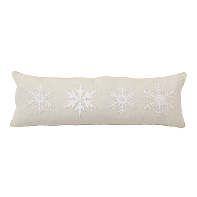 Tan Embroidered Snowflake Lumbar Pillow
