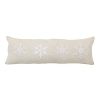 Tan Embroidered Snowflake Lumbar Pillow