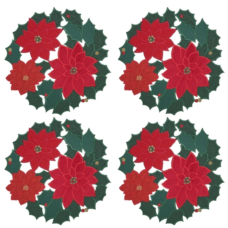 Winter Bloom Poinsettia Placemats, Set of 4
