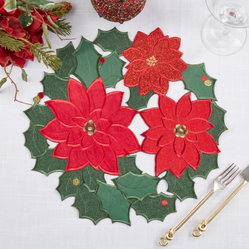 Winter Bloom Poinsettia Placemats, Set of 4