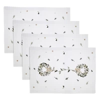 White Embroidered Wreath Placemats, Set of 4