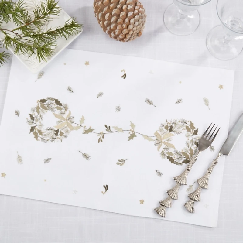 White Embroidered Wreath Placemats, Set of 4