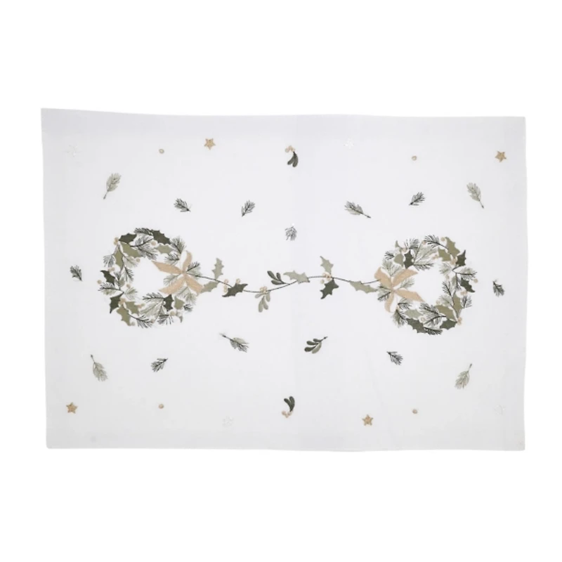 White Embroidered Wreath Placemats, Set of 4