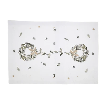 White Embroidered Wreath Placemats, Set of 4