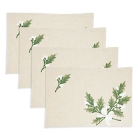 Linen Holly Leaves Christmas Placemats, Set of 4
