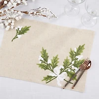 Linen Holly Leaves Christmas Placemats, Set of 4