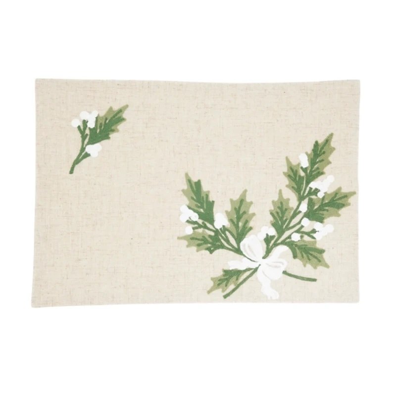 Linen Holly Leaves Christmas Placemats, Set of 4